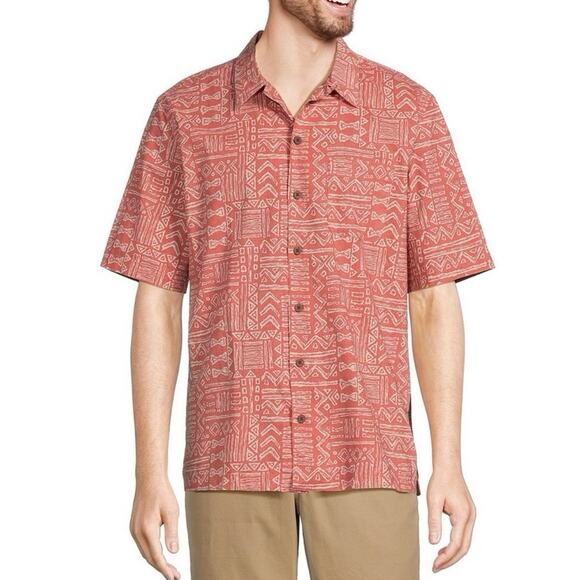 L.L. Bean shirt men's Large button down short sleeve Tropics camp Dad batik - Picture 1 of 9